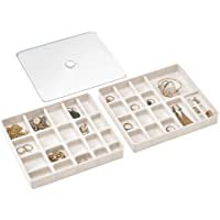 mDesign Organizador de joyas en juego de 3 piezas – Caja con compartimentos apilable con tapa – 2 cajas clasificadoras…
